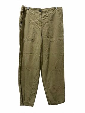 Ischiko Women's 2 Medium 8/10 Olive Green Barrel‎ Leg 508 Trousers Linen B3